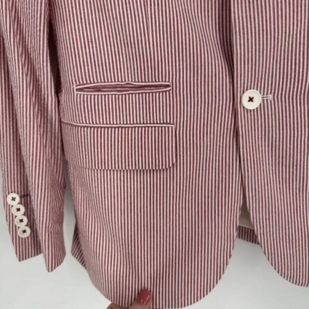 Paisley & Gray Men's Slim Fit‎ Seersucker Cotton Blazer Red White Striped Small